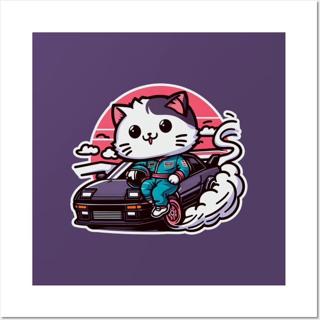 JDM car - Drifting racer cat Wall Art by Yaydsign